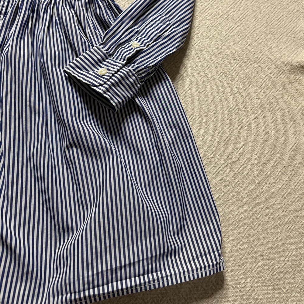 Ralph Lauren Polo Girls White Blue Striped Poplin Cotton Shirt Dress 7 Preppy - Picture 3 of 9